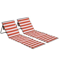 Outsunny Conjunto de 2 Esterillas de Playa Plegable con Respaldo Reclinable y Correa de Transporte 142x51x40 cm Rojo y Blanco(m-11)