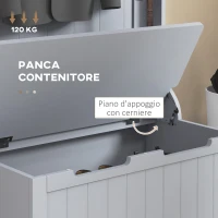HOMCOM Mobile Appendiabiti 3 in 1 con 4 Ganci e Panca Contenitore, in Legno, 71.5x39.5x170 cm, Grigio(m-6)