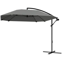 Outsunny Parasol déporté 3 m, parasol de jardin extérieur Inclinable, Base, Manivelle, toile polyester 180 g/m², Gris Foncé(m-12)