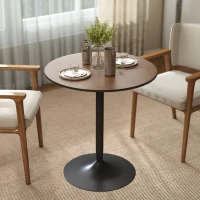 HOMCOM Mesa de jantar redonda 70 cm para 2 pessoas com tampo em folheado de madeira maciça e base em aço castanho(m-5)