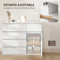 HOMCOM Aparador de Salón con 5 Cajones Estantes Ajustables Puerta de Cierre Suave 100x40x80 cm Blanco Brillo(m-6)
