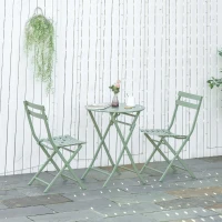 Outsunny Set da Giardino 3 Pezzi Pieghevoli in Acciaio, 2 Sedie 42x50x81 cm e Tavolino Ø60x71 cm, Verde(m-10)