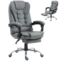 HOMCOM Scaun de birou ergonomic rabatabil la 145° cu suport pentru picioare extensibil din piele ecologică, gri(m-11)
