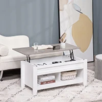 HOMCOM Tavolino Rettangolare con Piano sollevabile, 2 Ripiani, in Truciolato 105x50x49 cm, Bianco(m-2)
