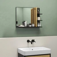 HOMCOM Bamboo Panel Bathroom Mirror, with Shelves(m-2)