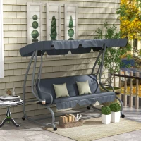 Outsunny Balancelle de Jardin 3 Places Convertible Toit Inclinaison réglable 2 tablettes Support 2L x 1,2l x 1,64H m métal(m-2)