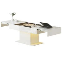 HOMCOM Extendable Coffee Table with LED Lights and Storage - High Gloss White(m-11)