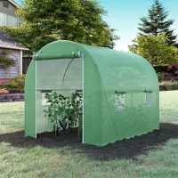 Outsunny Estufa Túnel para Jardim Área ao Solo 6 m² 3L x 2l x 2,10H m Estrutura Tubular Reforçada Porta com Zíper 4 Janelas Enroláveis Estrutura Metálica Verde(m-7)