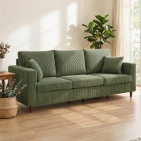 HOMCOM 3 Seater Sofa with Wide Seat, Corduroy Fabric Couch with Deep Seat, Spring Cushion, Green(m-2)