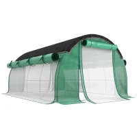Outsunny Estufa túnel 4 x 3 x 2 m com rede de proteção solar, laterais enroláveis, cobertura plástica, estrutura em aço, verde(m-1)
