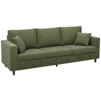 HOMCOM 3 Seater Sofa with Wide Seat, Corduroy Fabric Couch with Deep Seat, Spring Cushion, Green(m-1)