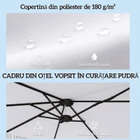 Outsunny Umbrelă Dublă cu 12 Spițe, cu Manivelă, din Metal și Poliester, 4,6x2,7 m, Alb(m-6)