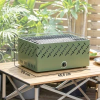 Outsunny Barbacoa de Carbón 45,5x29x21 cm con Ventilador Integrado Temperatura Ajustable y Bandeja de Carbón Verde Claro(m-3)