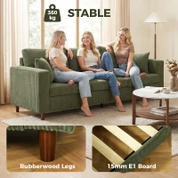 HOMCOM 3 Seater Sofa with Wide Seat, Corduroy Fabric Couch with Deep Seat, Spring Cushion, Green(m-7)