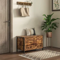 HOMCOM Ladă de depozitare din lemn de 95L, stil industrial, cu capac și balama de siguranță, 80x40x49cm, maro(m-2)