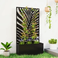 Outsunny Hochbeet Pflanzkasten mit Sichtschutz Pflanzkübel Blumenkasten Metall, Gartenspalier 61 x 23 x 113 cm(m-2)