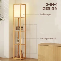 HOMCOM Stehlampe mit 3 Regalen, Stehleuchte mit E27 Fassung, 26 x 26 x 160 cm, für Wohn-/Schlafzimmer (Ohne Glühbirne)(m-4)