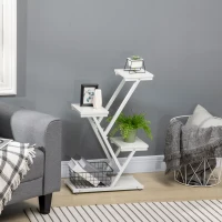 Outsunny Scaletta Portavasi a 4 Livelli per Interni ed Esterni in MDF e Acciaio, 50.5x24x81 cm, Bianco(m-10)