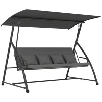 Outsunny Outdoor 2-in-1 Swing Chair Lounger 3 Seater Garden Swing Seat Bed Convertible Tilt Canopy W/ Cushion, Dark Grey(m-1)