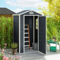 Outsunny Gerätehaus 1,1m², Geräteschuppen mit Satteldach, 134 x 104 x 204 cm, Kunststoff Gartenchuppen mit Abschließbar Tür Belüftungsöffnung Fenster, Gartenhaus für Garten Dunkelgrau(m-2)