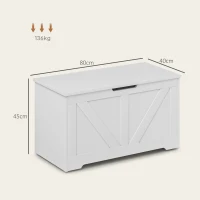 HOMCOM Coffre de rangement, banc de rangement avec couvercle rabattable et charnières de sécurité, 80 x 40 x 45 cm, blanc(m-3)