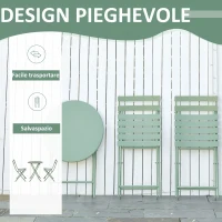 Outsunny Set da Giardino 3 Pezzi Pieghevoli in Acciaio, 2 Sedie 42x50x81 cm e Tavolino Ø60x71 cm, Verde(m-4)