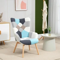 HOMCOM Poltroncina da Camera in Velluto Trapuntato e Gambe in Legno, 66x76x98cm, Multicolore(m-10)