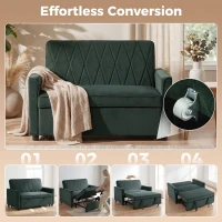 HOMCOM 2 Seater Sofa Bed, 3-in-1 Convertible Pull Out Sleeper Sofa with Click-Clack Adjustable Backrest, Dark Green(m-4)