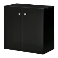 HOMCOM 2 Tier Bookcase, Wooden Storage Cabinet with 2 Doors, Freestanding Sideboard for Living Room, Home Office and Study, Black(m-10)