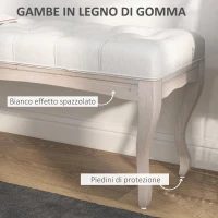 HOMCOM Panca Fondo Letto in Tessuto Effetto Lino, Schiuma e Legno, 110x37x49 cm, Bianco Crema(m-5)