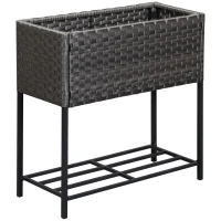 Outsunny Hochbeet, Blumenkasten, tiefe Ablage, Metallrahmen/Polyrattan, 70 x 30 x 70 cm, Dunkelbraun(m-1)