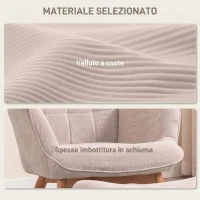 HOMCOM Poltrona Relax con Pouf Poggiapiedi in Velluto a Costine con Schienale Alto e Braccioli, Beige(m-4)