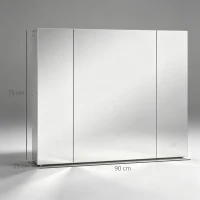 kleankin Armario de Baño con Espejo Luces LED Estantes Ajustables y USB Estilo Moderno 90x15x75 cm Blanco(m-3)