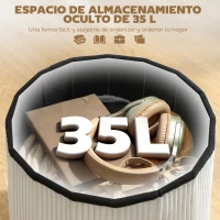 HOMCOM Puff Almacenaje Banco Almacenaje Plegable 35 L 38x38x38 cm Tapizado en Terciopelo Baúl de Almacenamiento Redondo Crema(m-4)