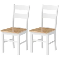 HOMCOM Conjunto de 2 Cadeiras de Cozinha, Madeira de seringueira, Encosto com Ripas Curvadas, Branco(m-6)