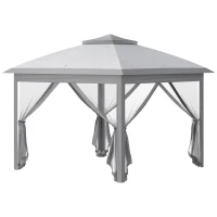 Outsunny Gazebo da Esterno Pieghevole ad Altezza Regolabile con Zanzariere, 3.3x3.3x2.8 m, Grigio(m-1)