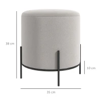 HOMCOM Pufe Otomano Banco Apoio para os Pés em Veludo com Pés em Aço para Sala Quarto Ø35x38 cm Cinza Claro(m-3)