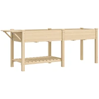 Outsunny Fioriera Rialzata con Tavolino Laterale e Ripiano Porta Attrezzi Inferiore, in Legno di Abete, 207x59x78 cm(m-1)