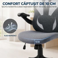 HOMCOM Scaun de Birou Ergonomic cu Tetieră 2D, Cotiere 3D, Înălțime Reglabilă, Mesh Respirabil, Gri Închis(m-6)