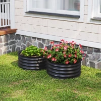 Outsunny Set of 2 Raised Garden Bed, Metal Planter Box with Safety Edging, Easy-to-assemble Stock Tank, Dark Grey(m-8)