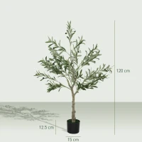 HOMCOM 4ft/ 120cm Decorative Artificial Plant, Silk Olive Tree with 450 Leaves and 20 Olive Fruits in Pot, Fake Plant for Home, Office, Living Room, Indoor Decor(m-3)