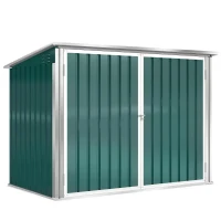 Outsunny Cache Poubelle Extérieur en Acier Galvanisé pour 2 Poubelles, Double Porte, Couvercle Pneumatique, 180x108x130cm, Vert(m-1)