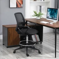 Vinsetto Bürostuhl Ergonomischer Schreibtischstuhl mit Armlehnen und Verstellbarer Fußring, Höhenverstellbarer Drehstuhl mit Netzbespannung Schwarz(m-10)
