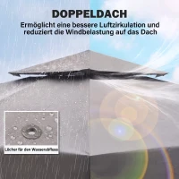 Outsunny Ersatzdach für Pavillon 3 x 3 m wasserdicht Pavillondach mit Doppeldach Ablauflöcher Hellgrau(m-4)