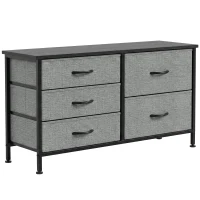 HOMCOM Cómoda con 5 Cajones de Tela Cómoda para Dormitorio Marco de Acero Cajonera para Salón Oficina Gris Oscuro y Negro(m-1)