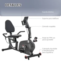 HOMCOM Bicicleta Estática con Respaldo de 8 Niveles de Resistencia con Volante Asiento Ajustable, Pantalla LCD y Soporte(m-7)