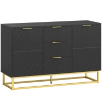 HOMCOM Buffet design contemporain graphique 2 placards porte étagères réglables 3 tiroirs coulissants en bois noir métal doré(m-1)