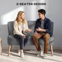 HOMCOM 117cm Loveseat Sofa Upholstered Small 2 Seater Sofa with Thick Padded Seat and Rubber Wood Legs, Grey(m-6)