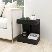 HOMCOM Nachttisch, Beistelltisch mit Schublade und Ablagefach, Moderner Sofatisch mit Regal für verschiedene Räume, Schwarz(m-10)