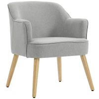HOMCOM Butaca de Salón Moderna Sillón Tapizado en Lino Sintético Patas de Madera para Dormitorio Oficina 64,5x65x79,5 cm Crema(m-1)
